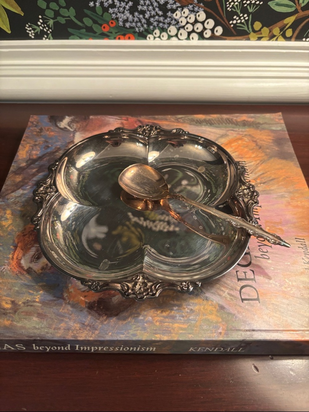 Vintage Silver Plated Candy Nut Dish with Matching Spoon Floral Edge